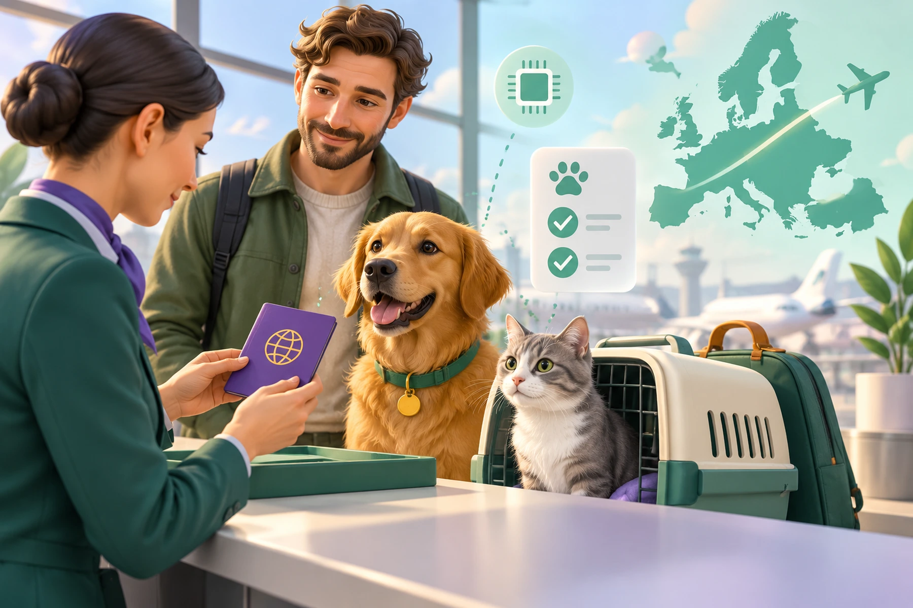 Illustration zum Ratgeber „EU-Heimtierausweis: vor einer Reise richtig prüfen“