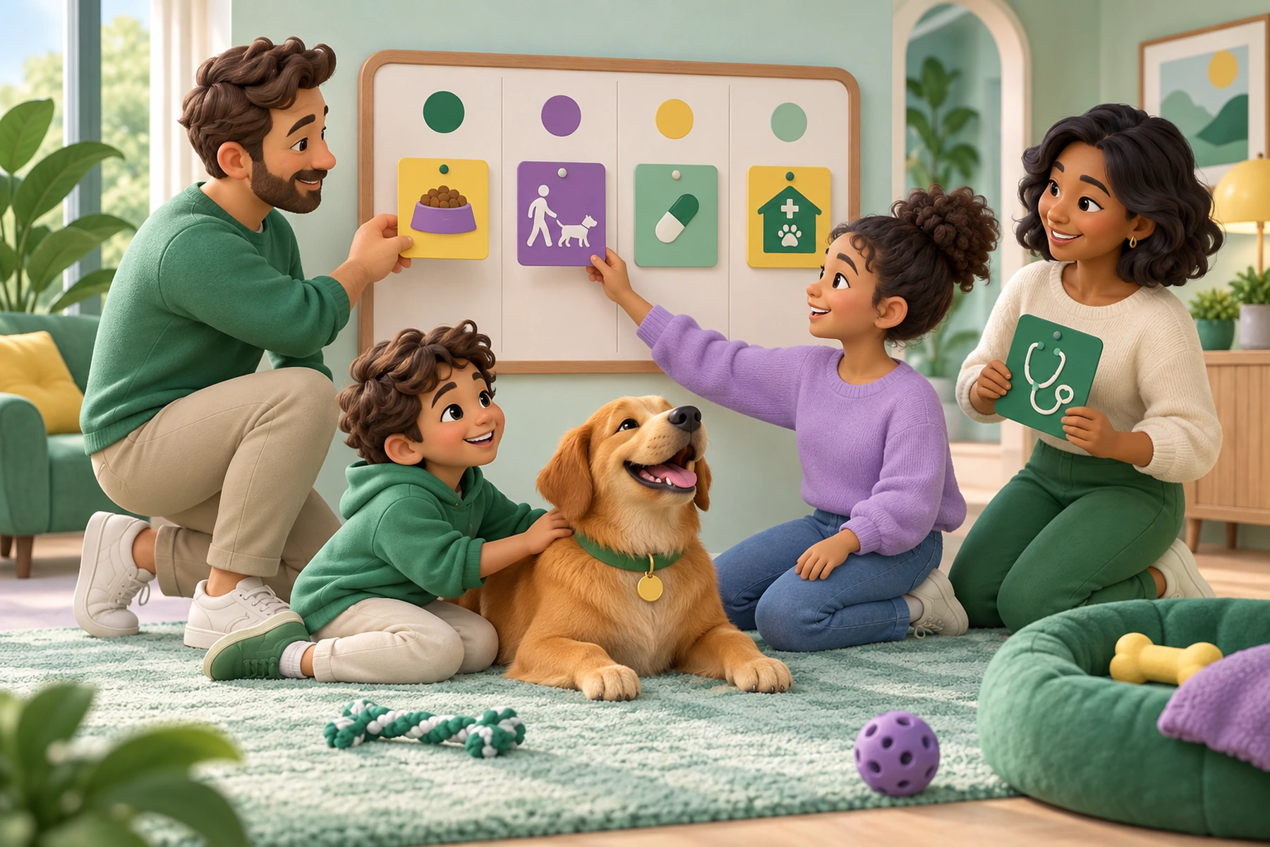 Illustration zum Ratgeber „Tierbetreuung in der Familie klar organisieren“